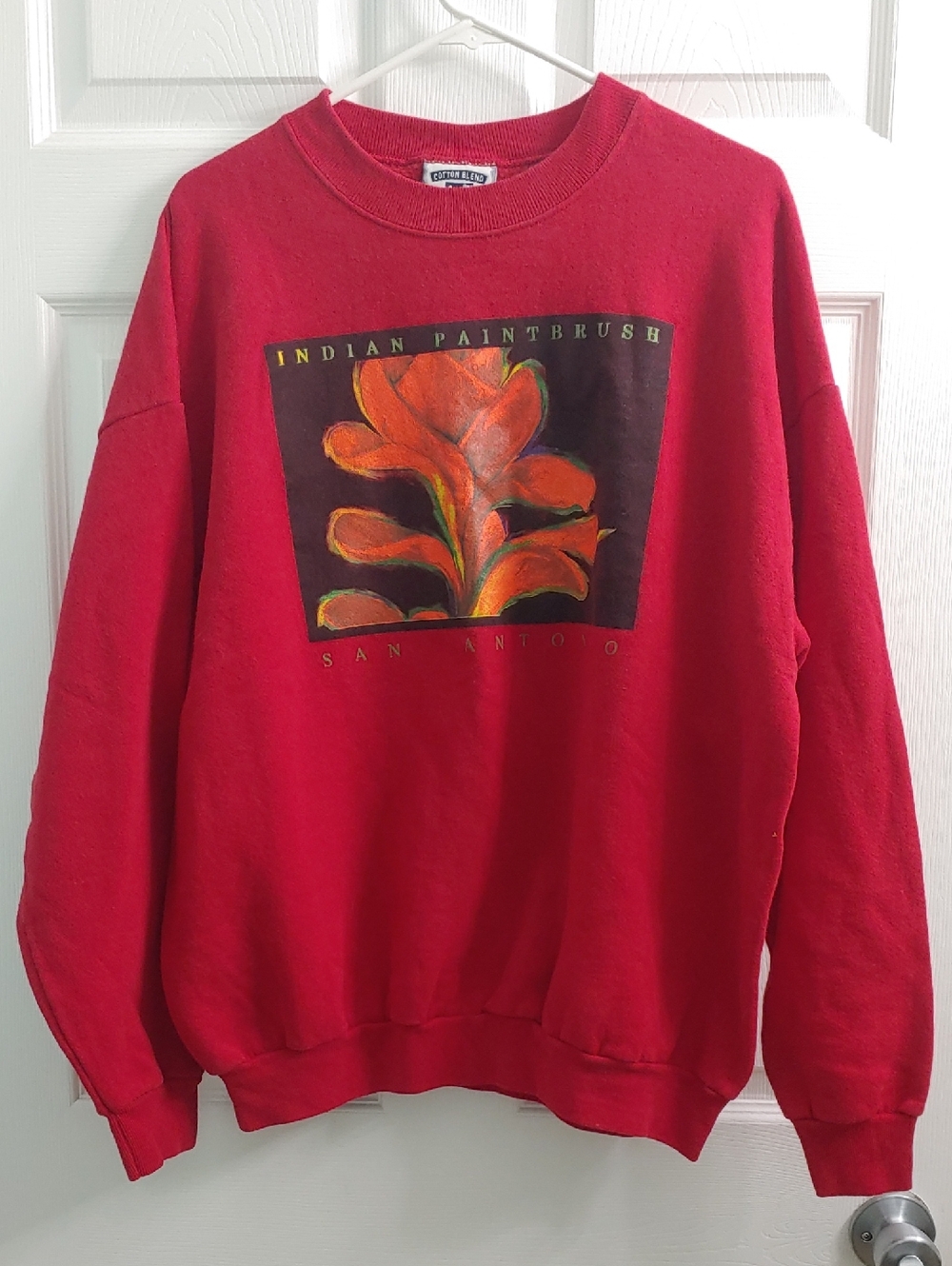 Vintage 90s Lee Sweatshirt Red Floral Indian Paintbrush San Antonio Size XL
